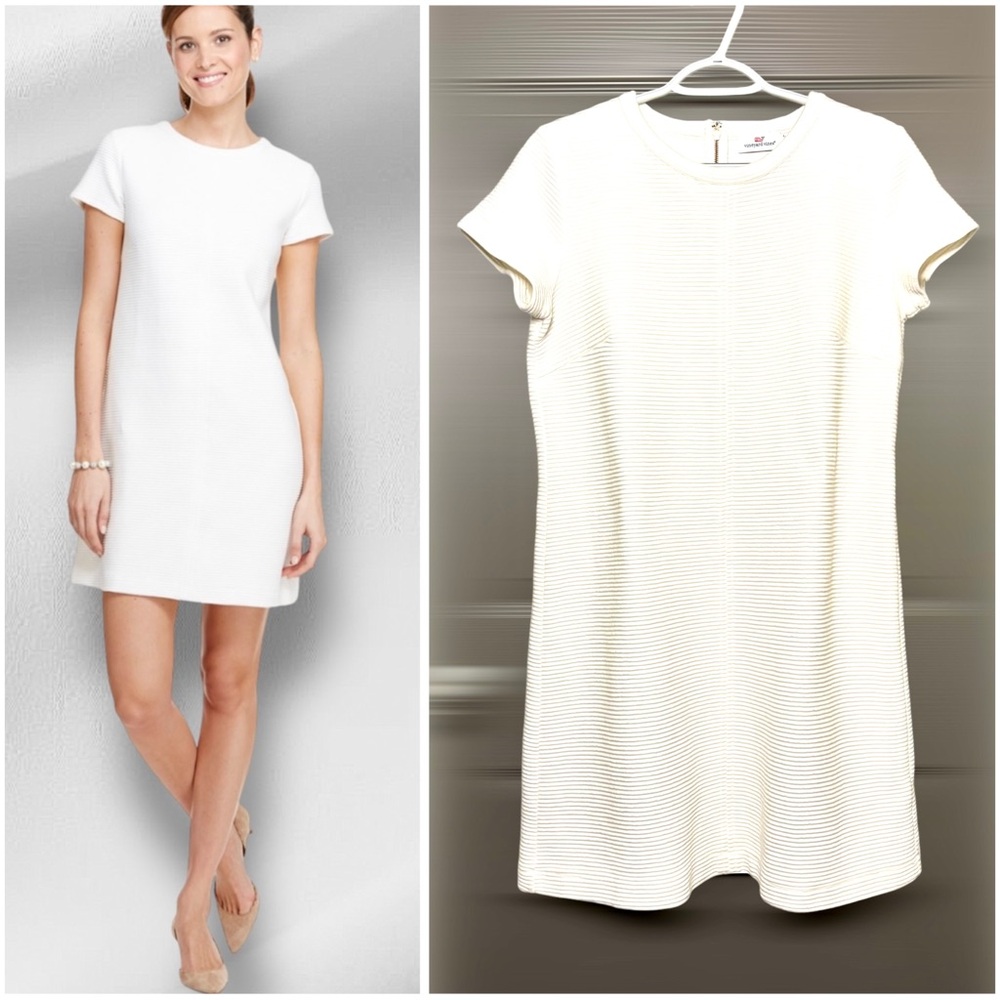 Vineyard Vines Ottoman Textured Ribbed Ivory Shift Dress M Short Sleeves